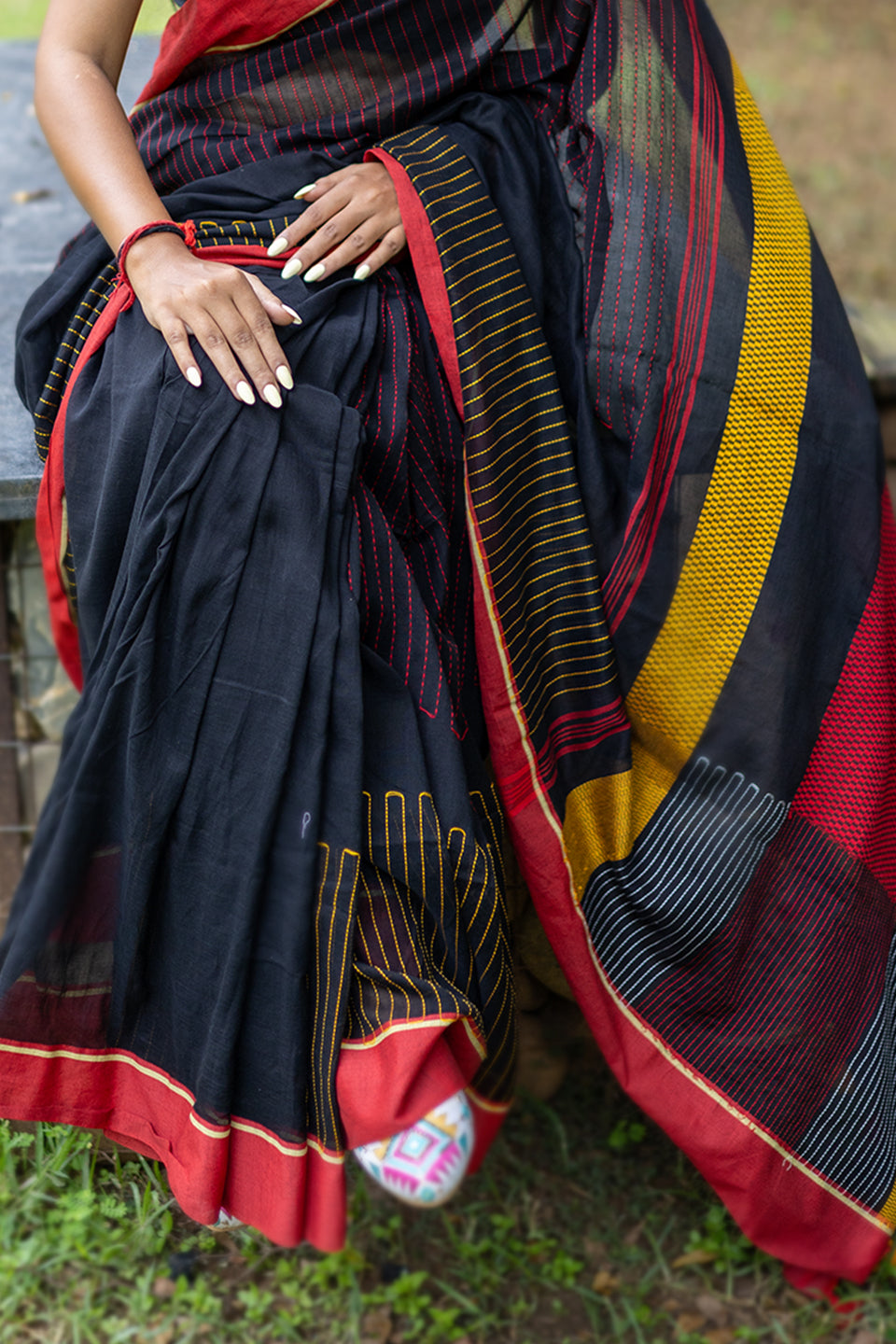 Cotton Kantha Embroidery Work Saree