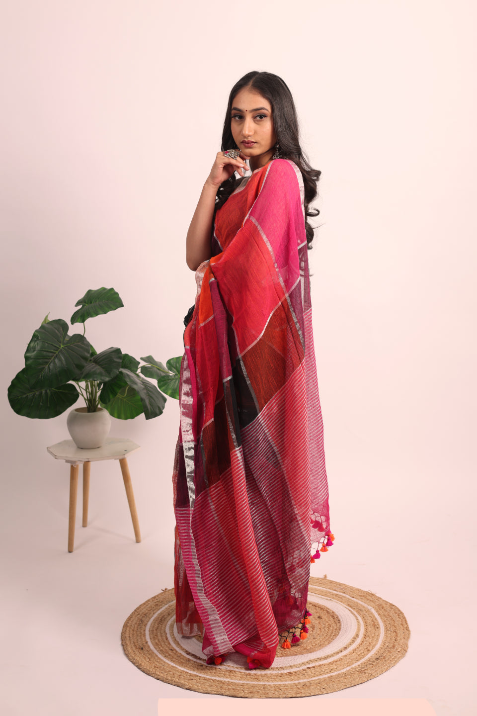 Pure Linen Multicolour Saree