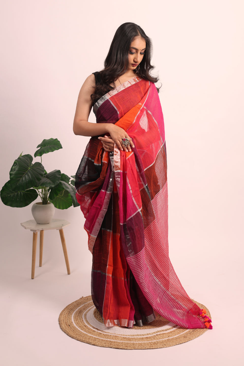 Pure Linen Multicolour Saree