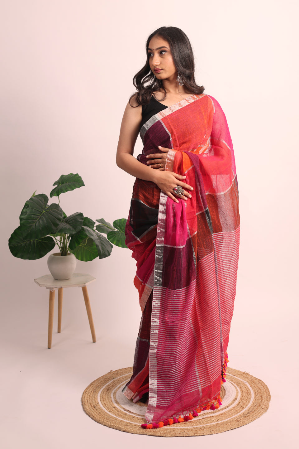 Pure Linen Multicolour Saree