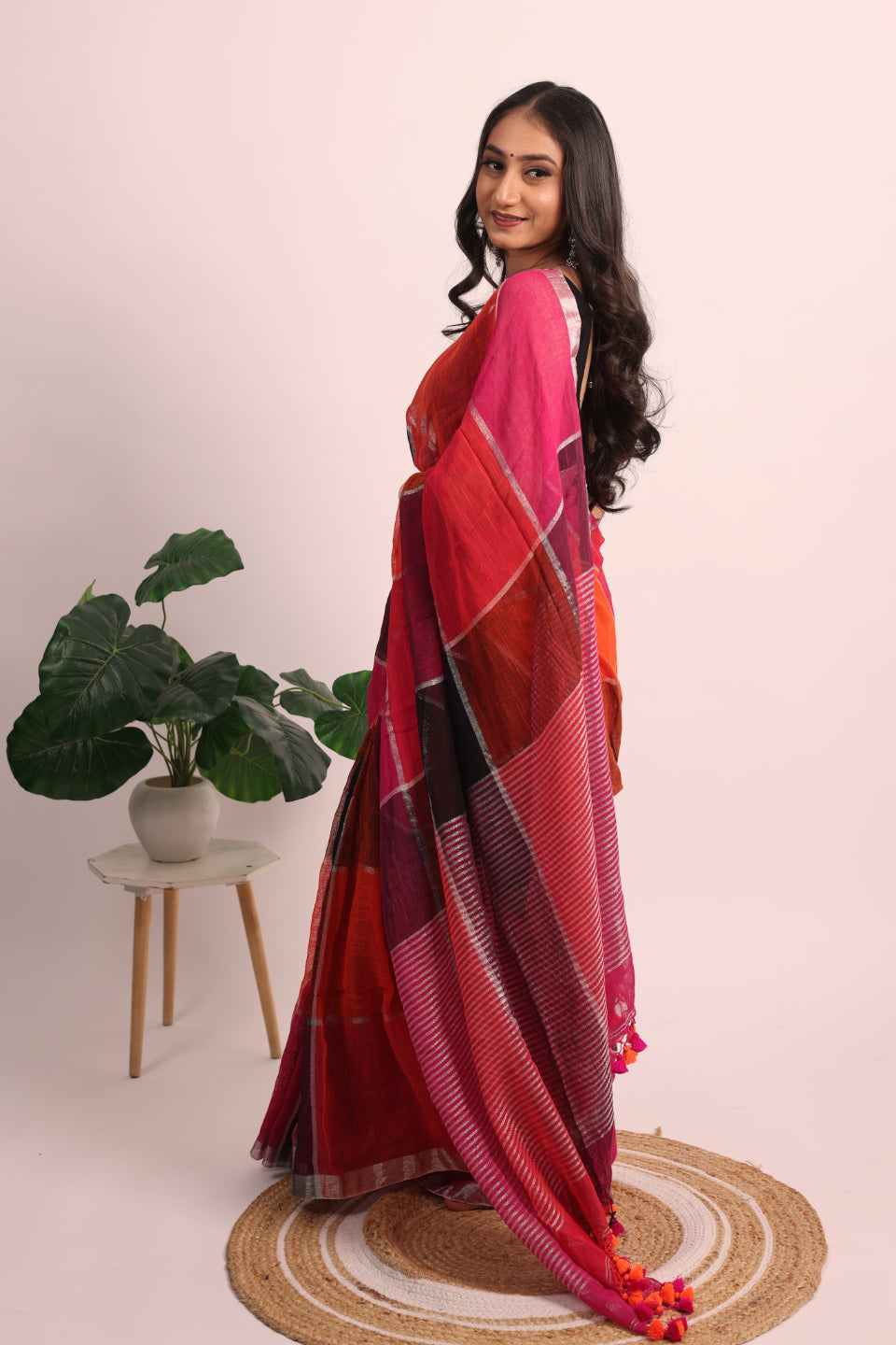 Pure Linen Multicolour Saree