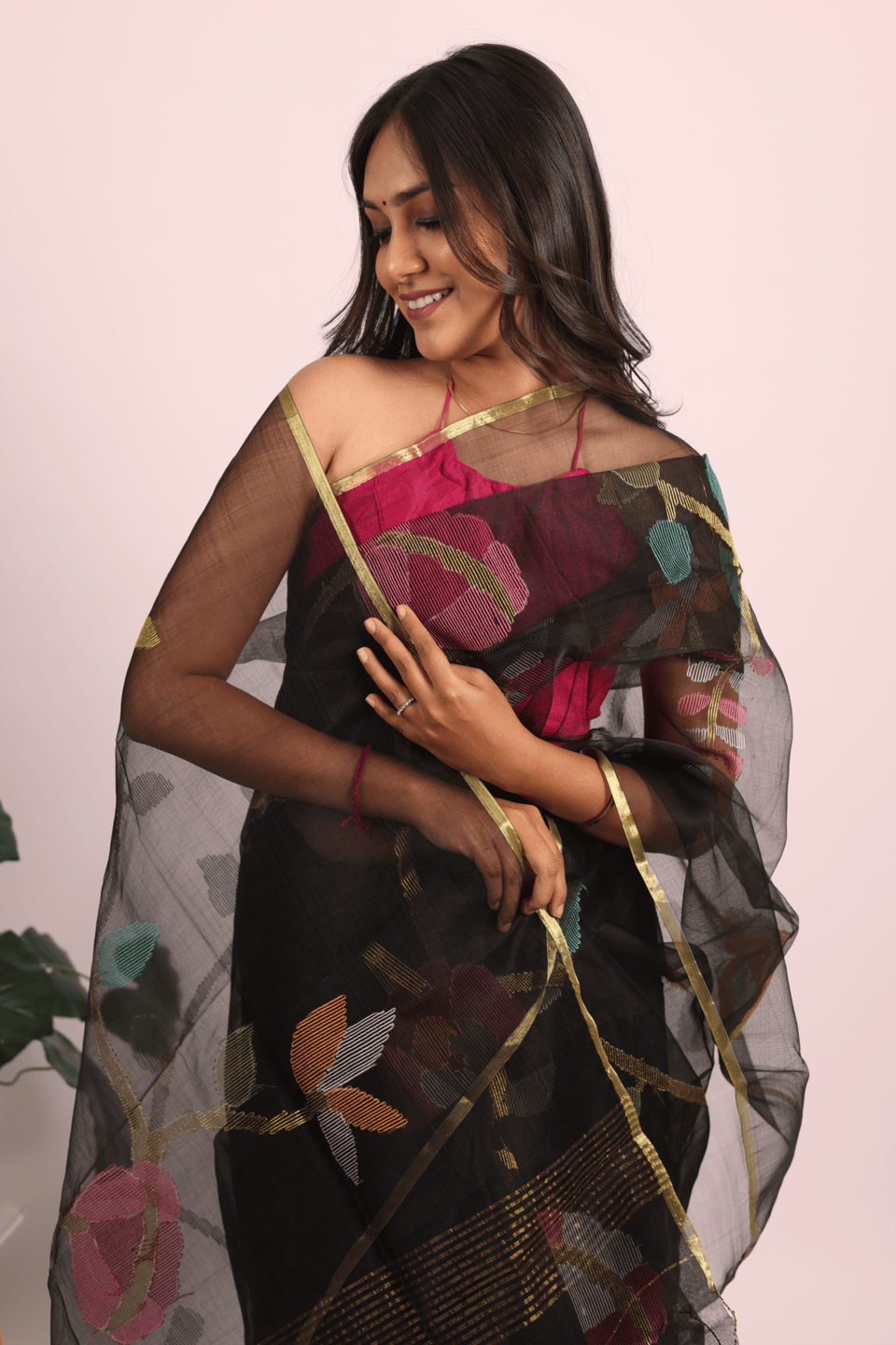 Muslin Silk Floral Jaal Saree