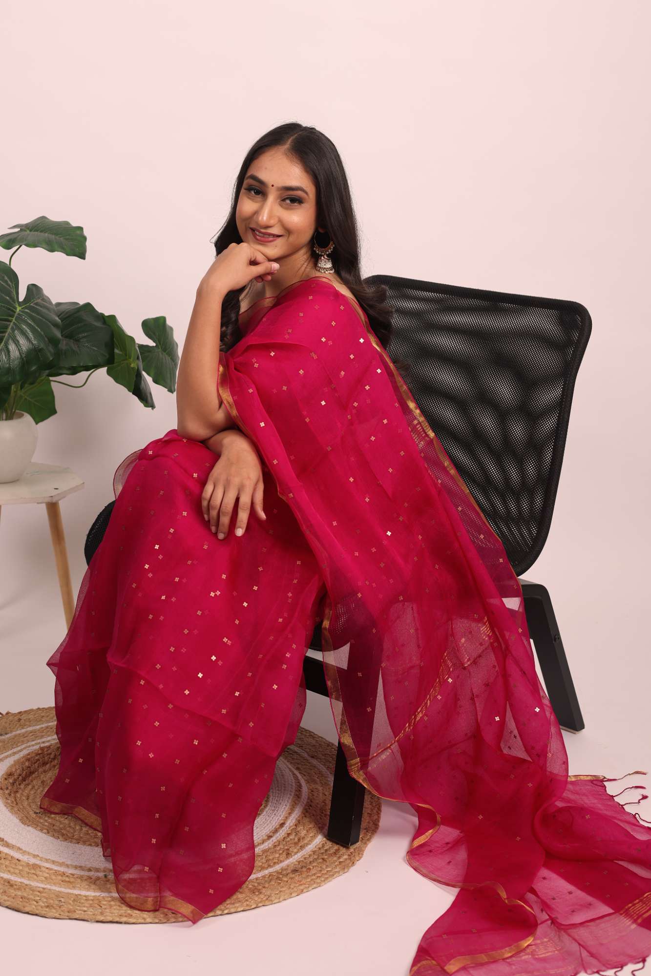 Matka Muslin Silk Saree (Pink)