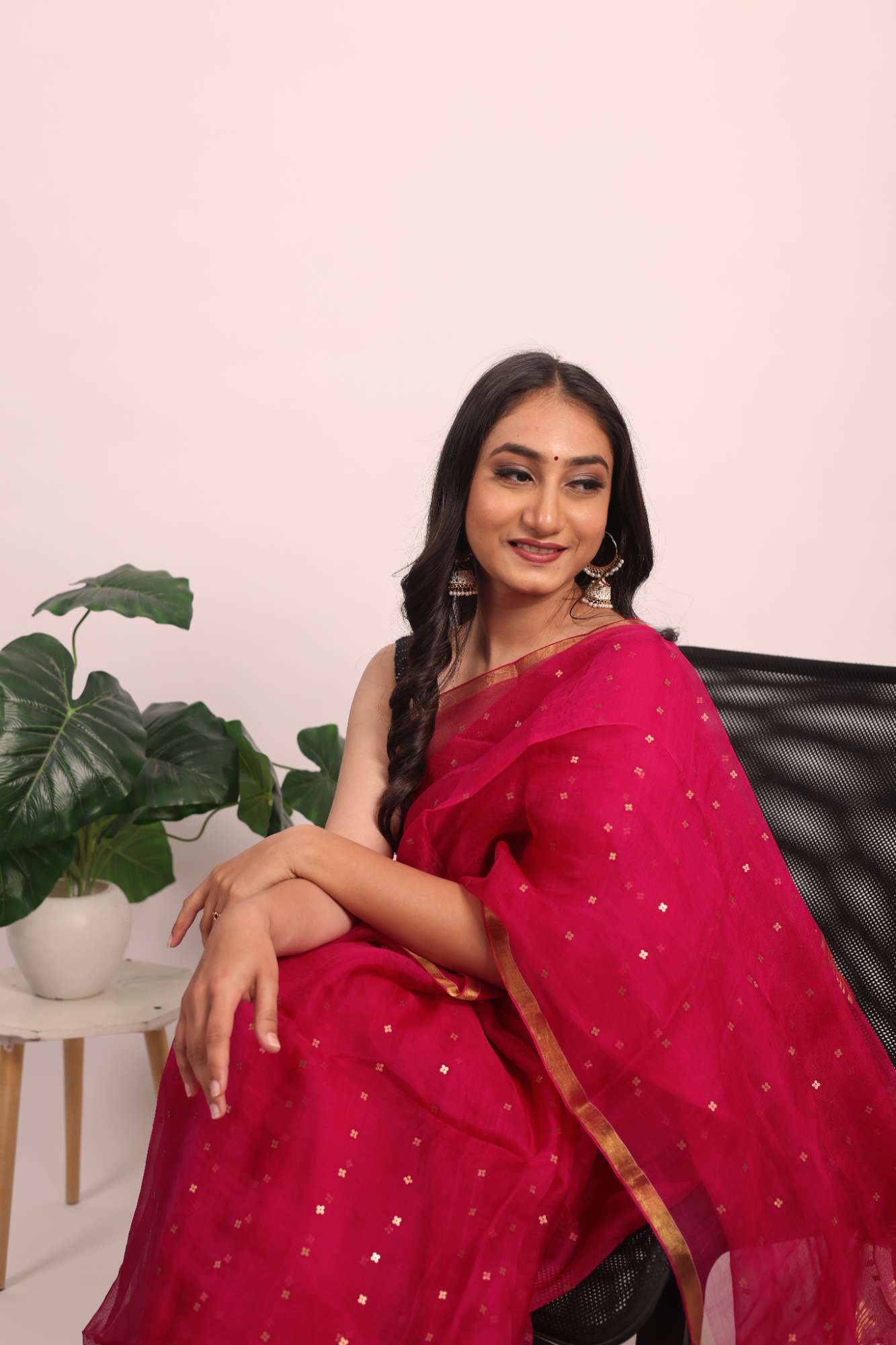 Matka Muslin Silk Saree (Pink)