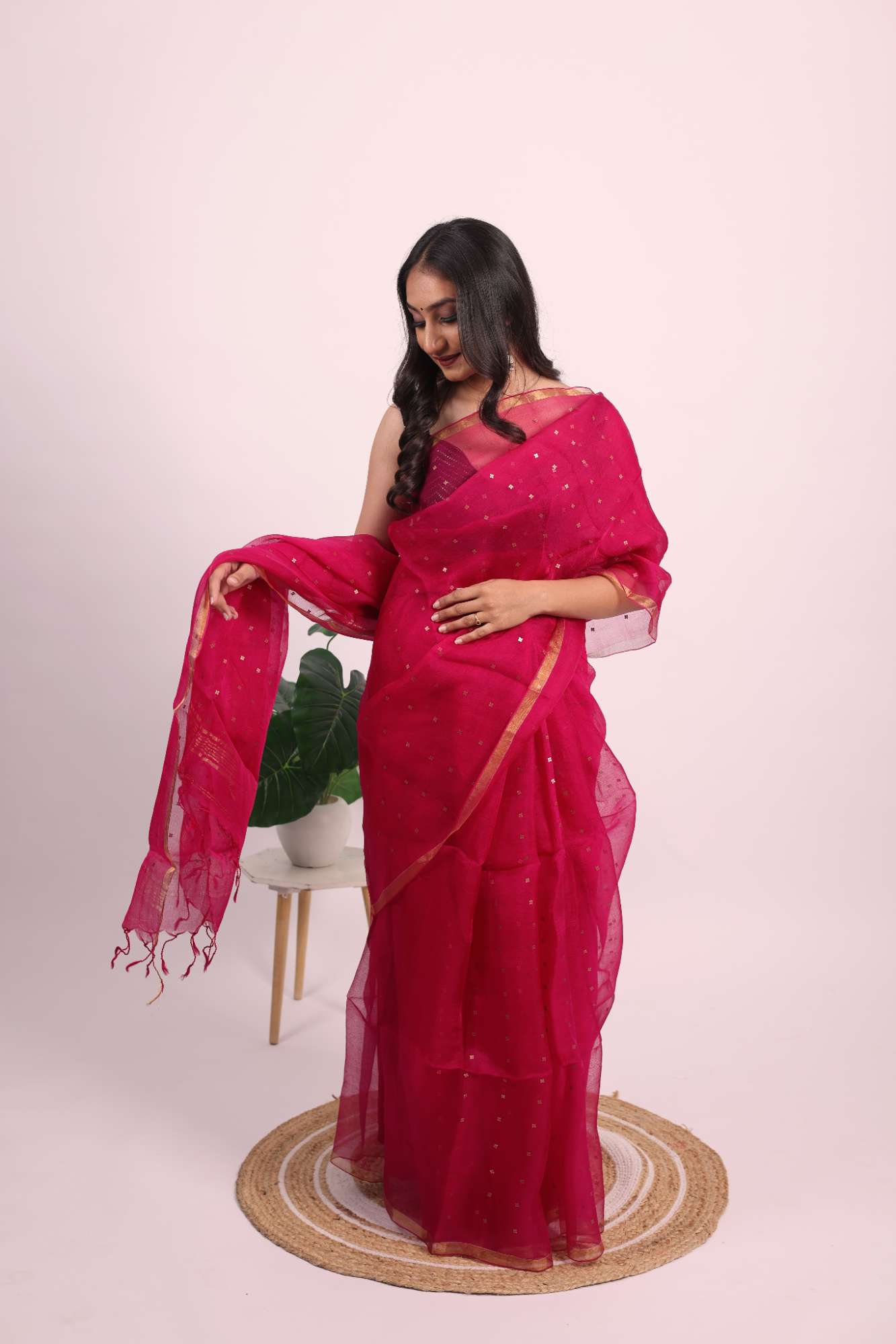 Matka Muslin Silk Saree (Pink)