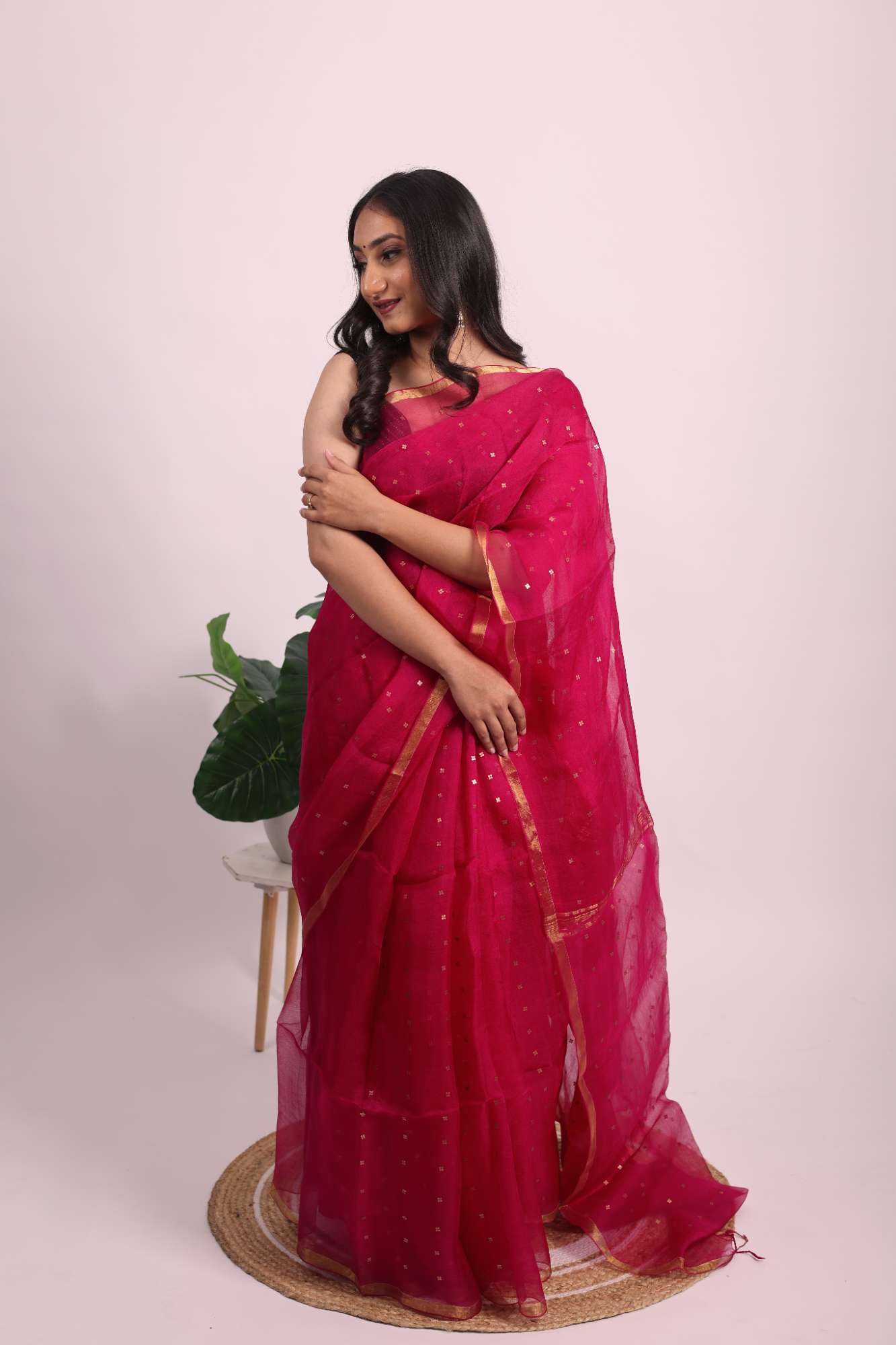 Matka Muslin Silk Saree (Pink)