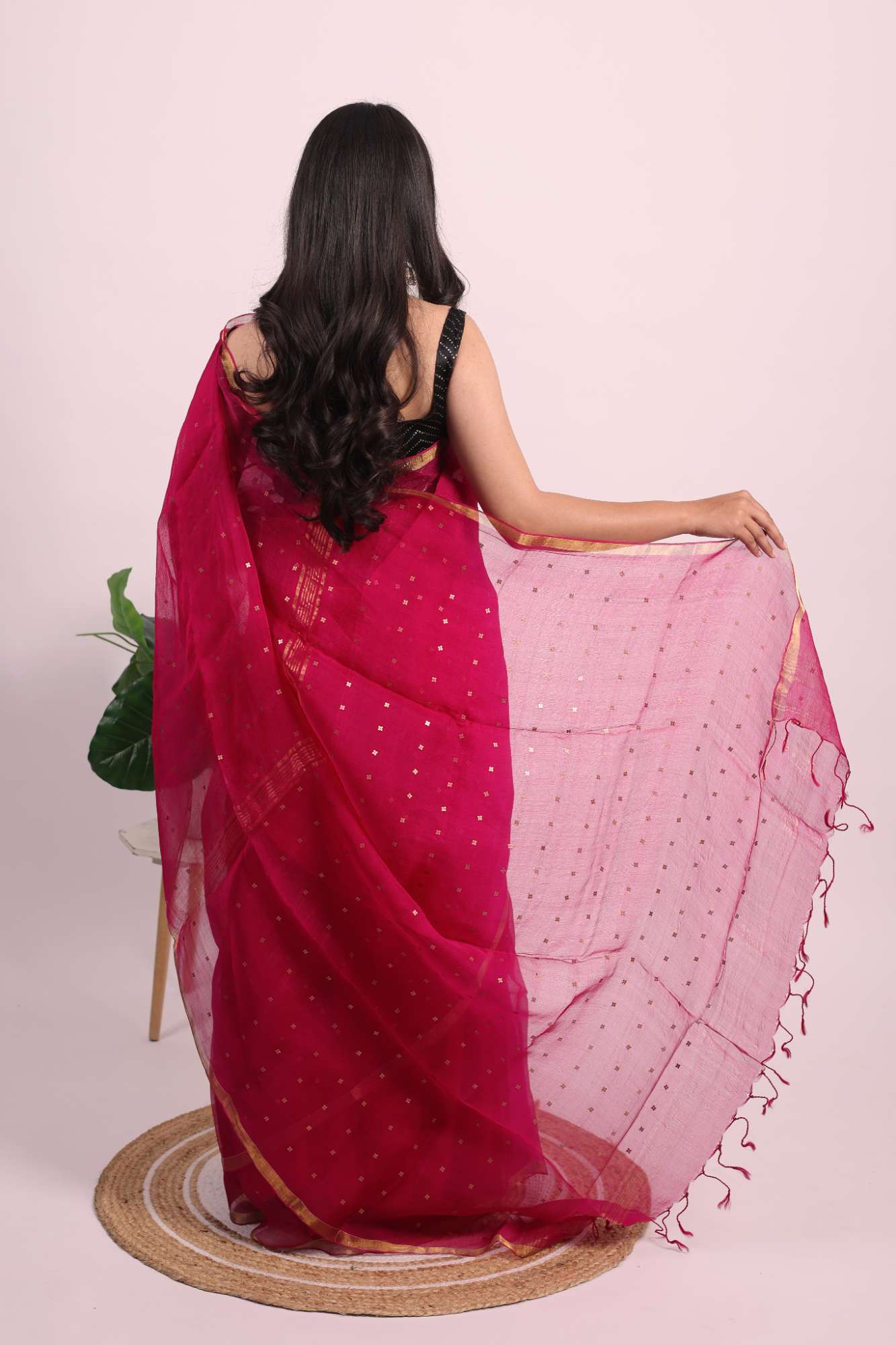 Matka Muslin Silk Saree (Pink)