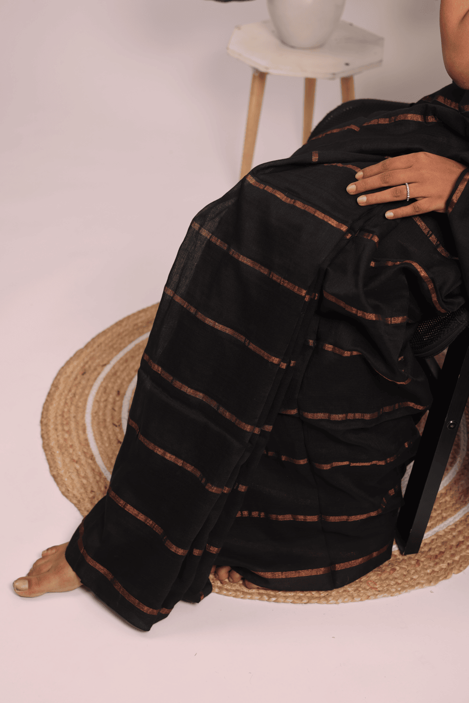 Malmal Cotton Zari Stripes Weaving Saree