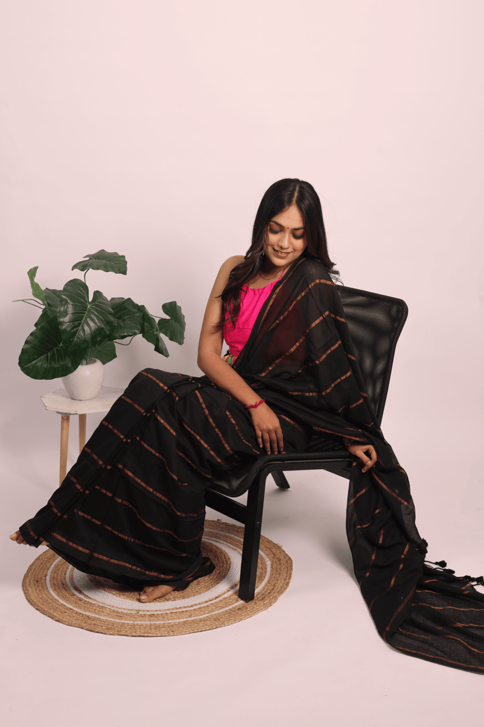 Malmal Cotton Zari Stripes Weaving Saree