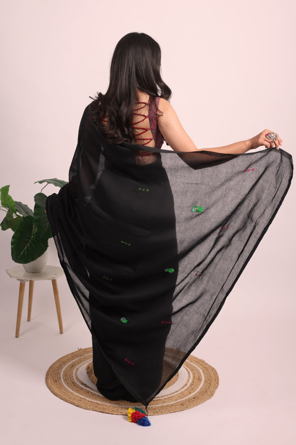 Malmal Cotton Hand Embroidery Work Saree