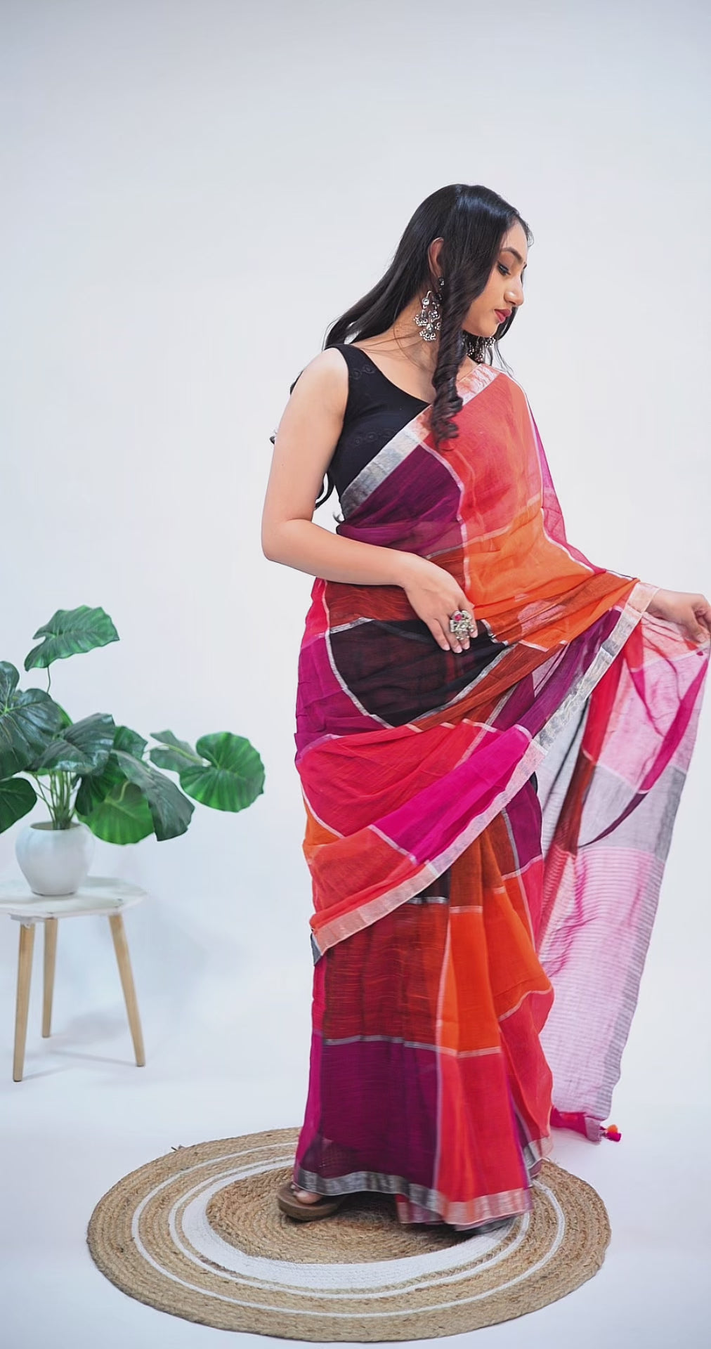 Pure Linen Multicolour Saree